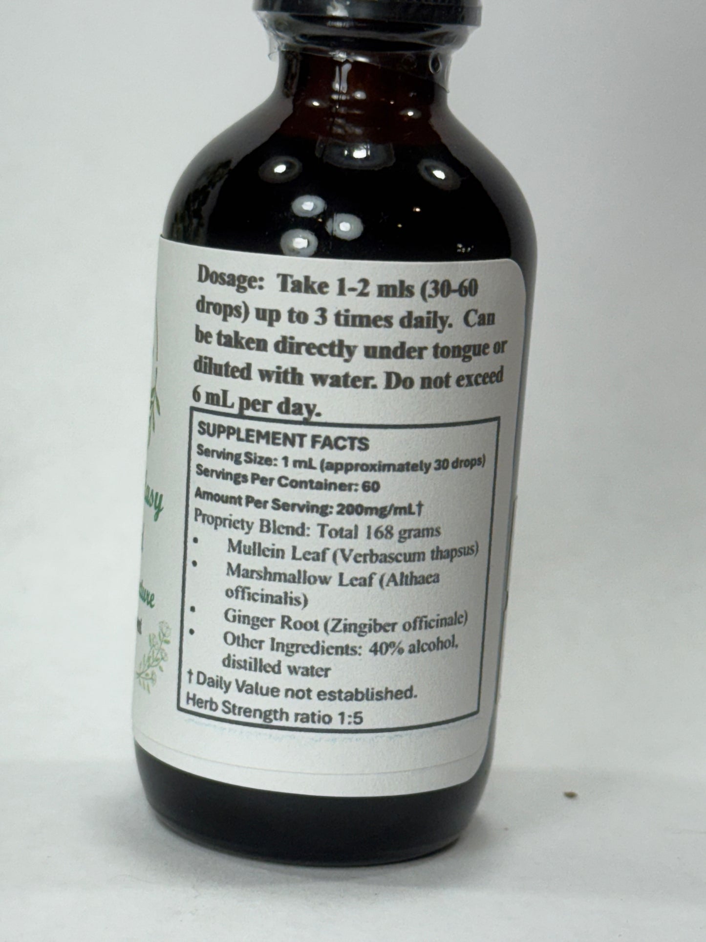 breathe easy lung support herbal tincture, lung herbal extract, mullein extract