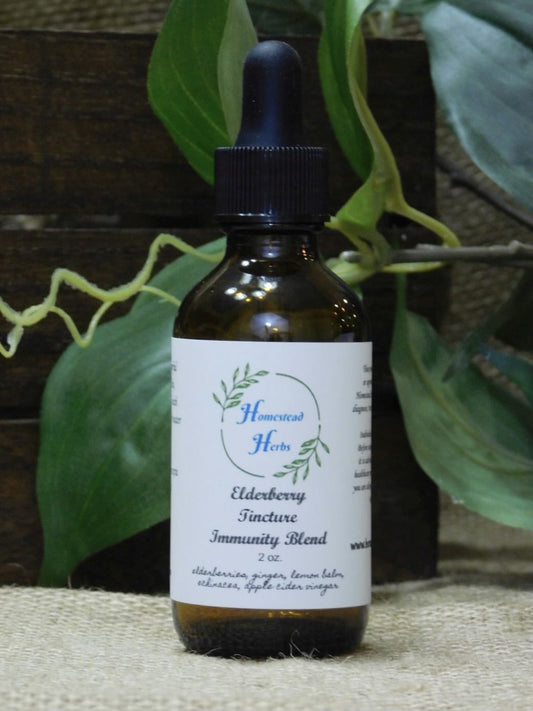 2 oz. dropper bottle of our Elderberry Tincture Immunity Blend.  Build up your immunity with the perfect blend of herbs.  Ingredients: elderberries, ginger, lemon balm, echinacea and apple cider vinegar. Great for immunity from cold flu and many illnesses or an every day immunity boost.