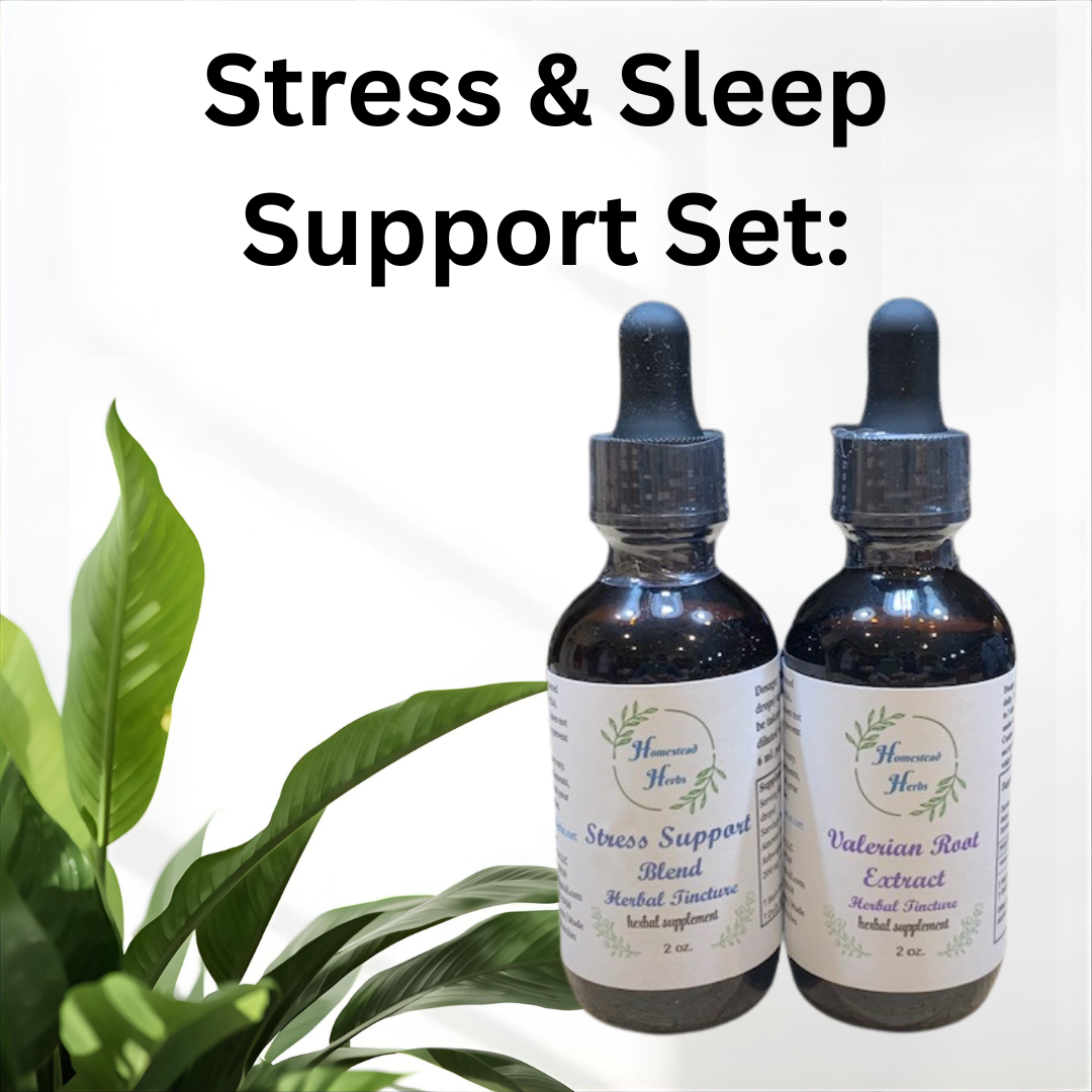 Stress & Sleep Support Herbal Tincture Set – Ashwagandha, Tulsi, Skullcap & Valerian