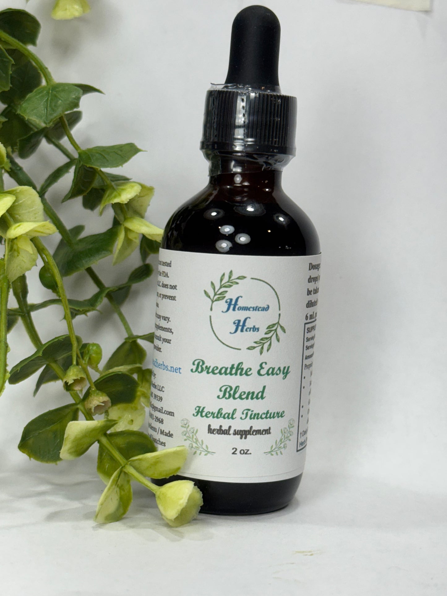 Breathe Easy herbal tincture with mullein, marshmallow leaf, and ginger – traditionally used to support clear breathing and respiratory comfort