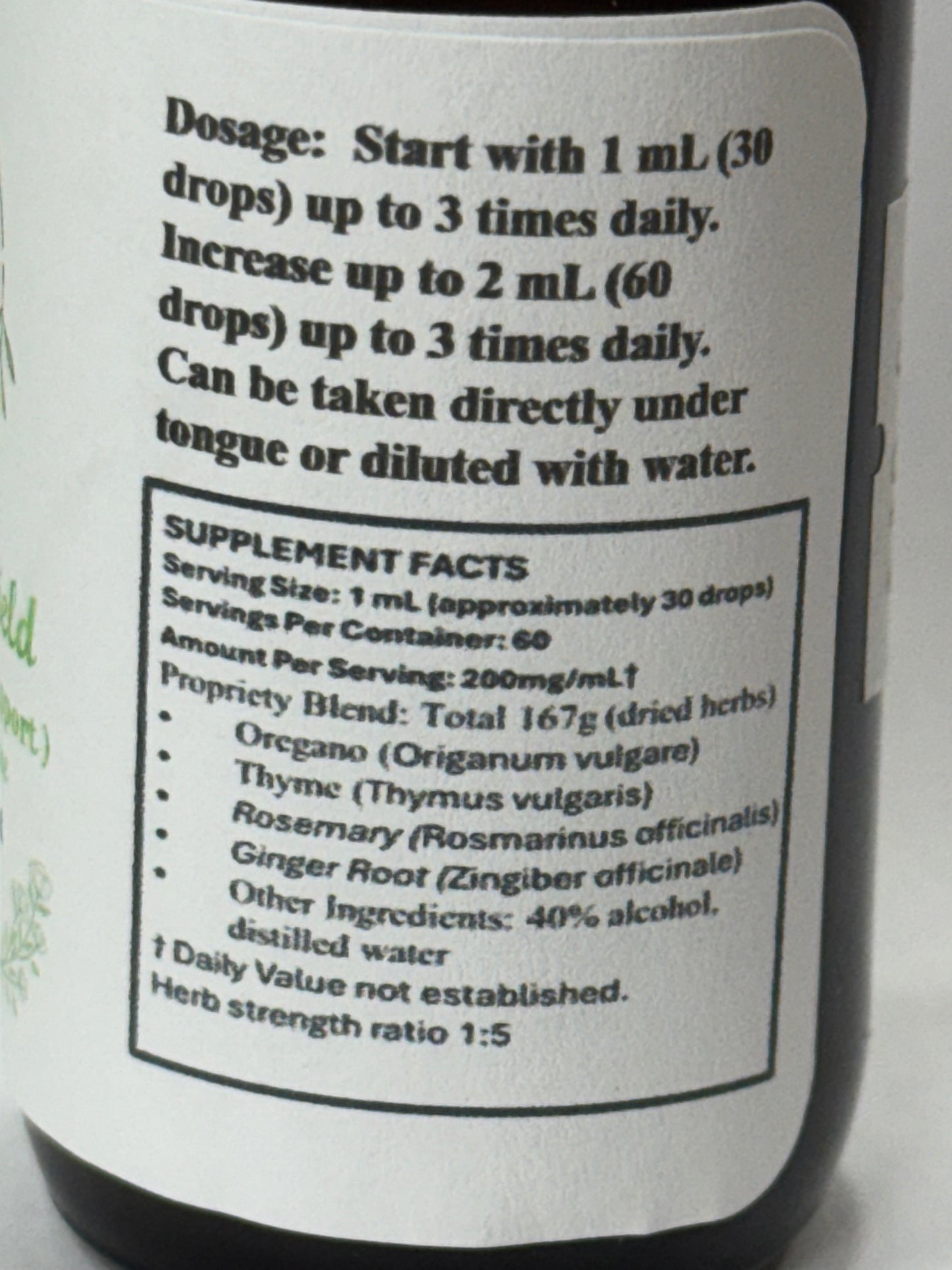 Key ingredients in Herbal Shield: oregano, thyme, rosemary, and ginger