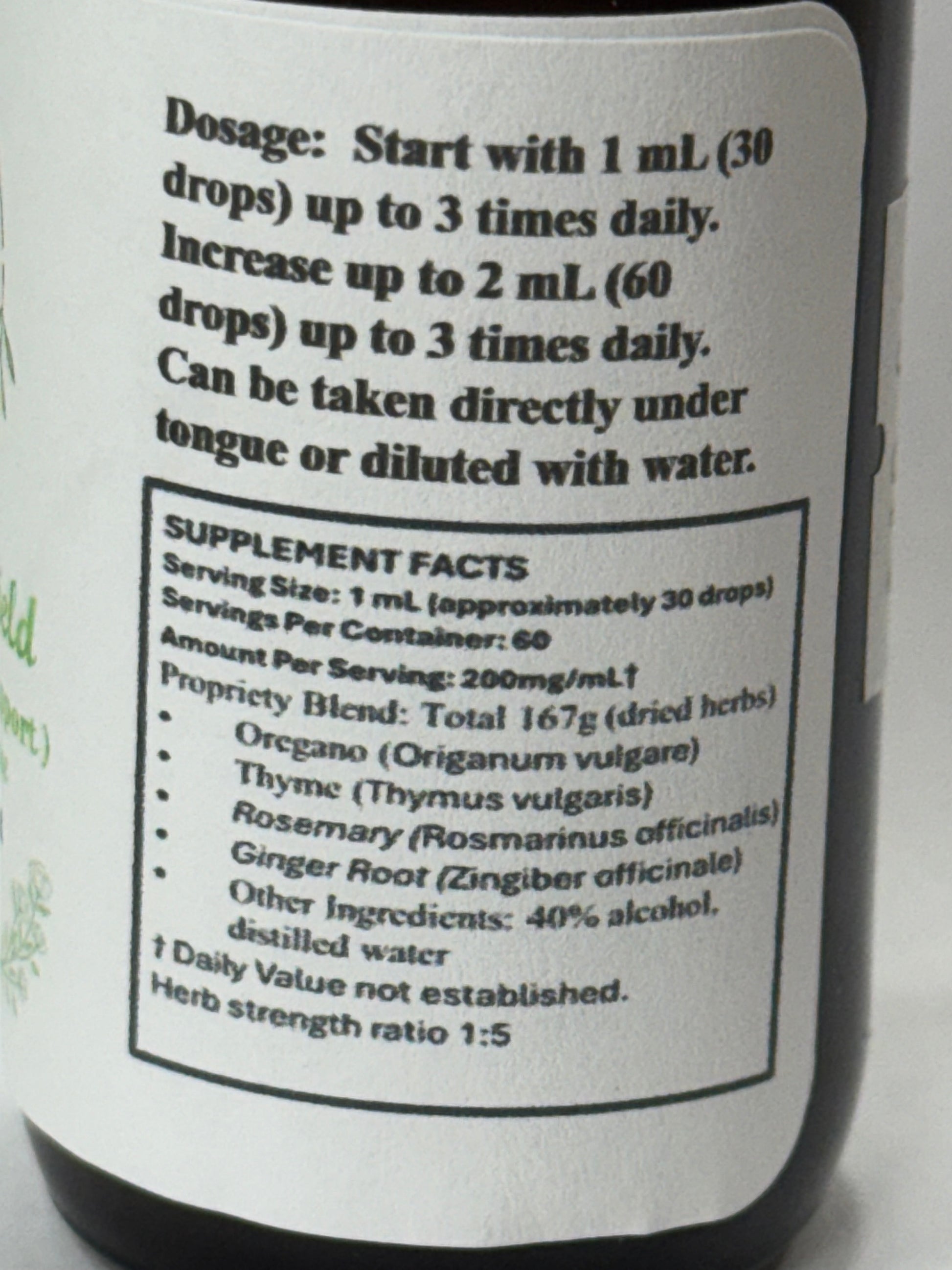 Key ingredients in Herbal Shield: oregano, thyme, rosemary, and ginger